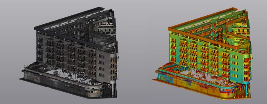 Przykład inwentaryzacji architektoniczno-budowlanej części zewnętrznej budynku – model cyfrowy na podstawie pomiarów laserem 3D